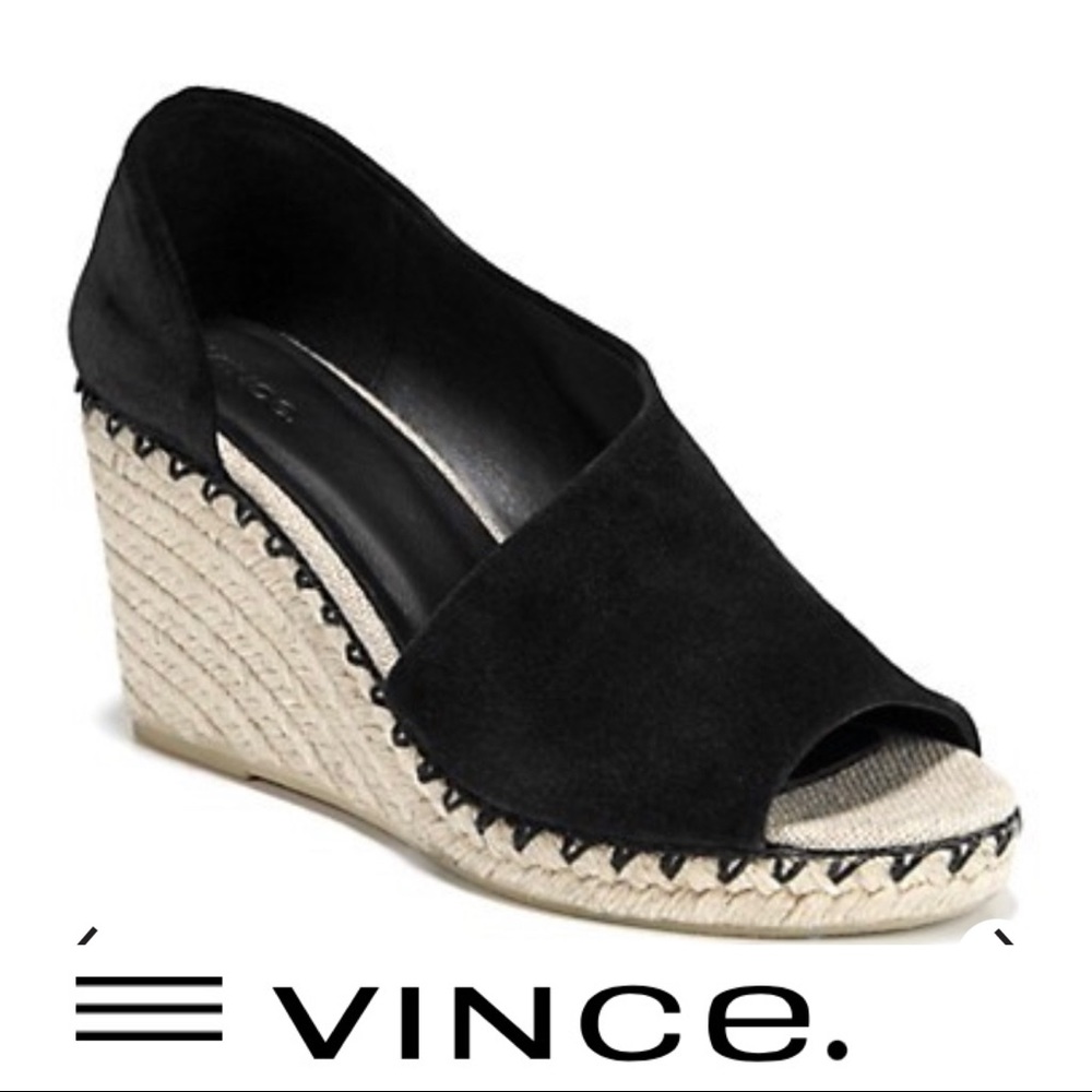 Vince Black Suede Espadrille Wedge